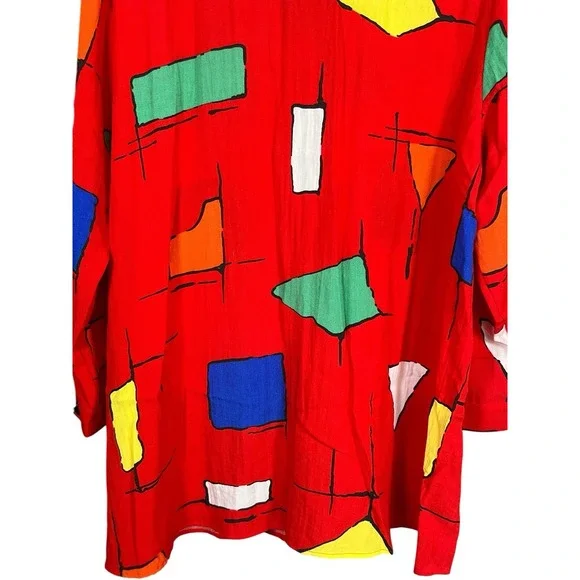 Ali Miles Red Geometric Abstract Button Front‎ Tunic Wired Collar Art to Wear XL - Picture 11 of 11